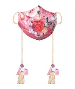 Vastramay Floral Printed Reusable Anti-Pollution, Cotton Dori Ear Loop And Choti Plus Tassels Style Wellness Mask In Pink With A Natural Fibre Potli Bag - Pack Of 1