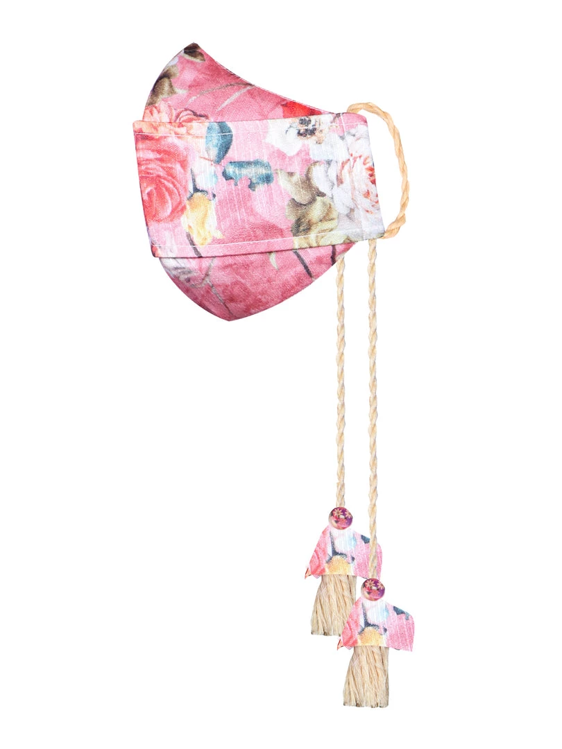 Vastramay Floral Printed Reusable Anti-Pollution, Cotton Dori Ear Loop And Choti Plus Tassels Style Wellness Mask In Pink With A Natural Fibre Potli Bag - Pack Of 1 5 Vastramay Floral Printed Reusable Anti-Pollution, Cotton Dori Ear Loop And Choti Plus Tassels Style Wellness Mask In Pink With A Natural Fibre Potli Bag - Pack Of 1