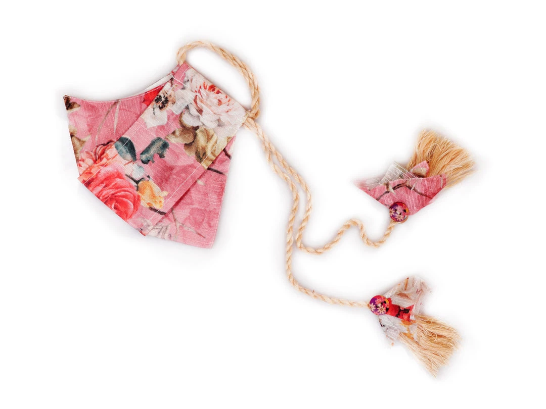 Vastramay Floral Printed Reusable Anti-Pollution, Cotton Dori Ear Loop And Choti Plus Tassels Style Wellness Mask In Pink With A Natural Fibre Potli Bag - Pack Of 1 7 Vastramay Floral Printed Reusable Anti-Pollution, Cotton Dori Ear Loop And Choti Plus Tassels Style Wellness Mask In Pink With A Natural Fibre Potli Bag - Pack Of 1