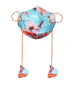 Vastramay Floral Printed Reusable Anti-Pollution, Cotton Dori Ear Loop And Choti Plus Tassels Style Wellness Mask In Blue With A Natural Fibre Potli Bag - Pack Of 1 Rakhi