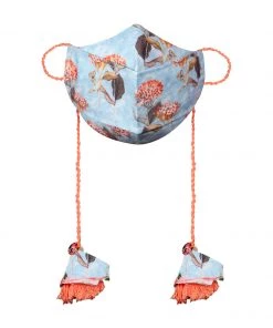 Rakhi Vastramay Floral Printed Reusable Anti-Pollution, Cotton Dori Ear Loop And Choti Plus Tassels Style Wellness Mask In Blue With A Natural Fibre Potli Bag - Pack Of 1