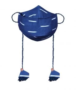 Vastramay Ikkat Printed Reusable Anti-Pollution, Cotton Dori Ear Loop And Choti Plus Tassels Style Wellness Mask In Blue With A Natural Fibre Potli Bag - Pack Of 1