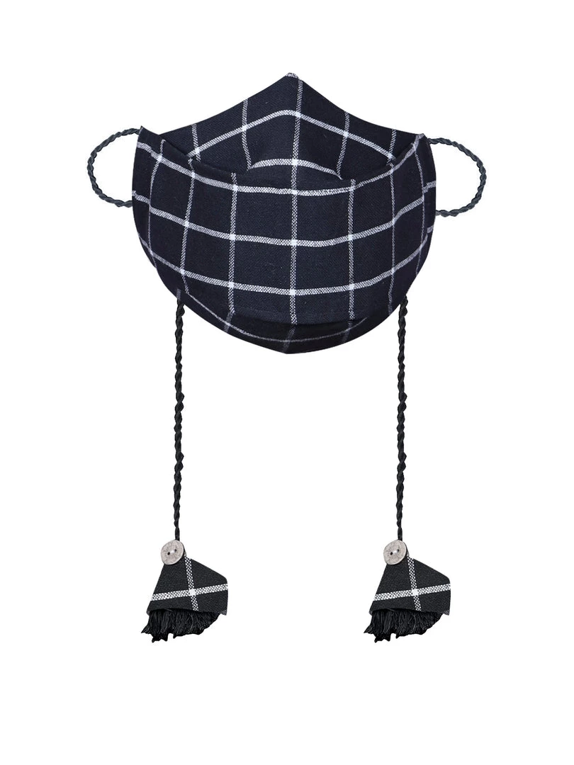 Vastramay Checkered Reusable Anti-Pollution, Cotton Dori Ear Loop And Choti Plus Tassels Style Wellness Mask In Black With A Natural Fibre Potli Bag - Pack Of 1 4 Vastramay Checkered Reusable Anti-Pollution, Cotton Dori Ear Loop And Choti Plus Tassels Style Wellness Mask In Black With A Natural Fibre Potli Bag - Pack Of 1