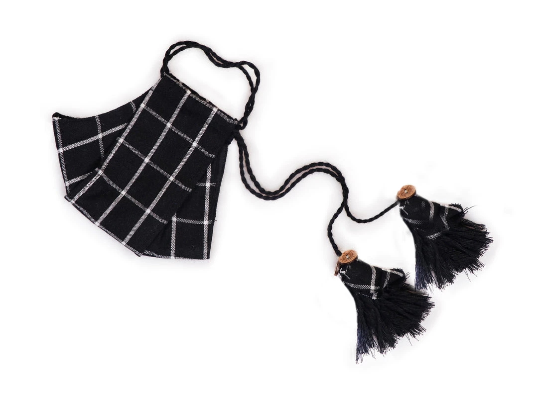 Vastramay Checkered Reusable Anti-Pollution, Cotton Dori Ear Loop And Choti Plus Tassels Style Wellness Mask In Black With A Natural Fibre Potli Bag - Pack Of 1 7 Vastramay Checkered Reusable Anti-Pollution, Cotton Dori Ear Loop And Choti Plus Tassels Style Wellness Mask In Black With A Natural Fibre Potli Bag - Pack Of 1
