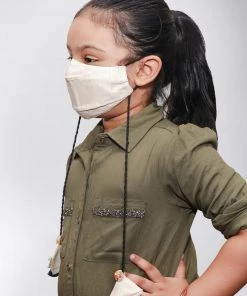 Rakhi Vastramay Self Design Reusable Anti-Pollution, Cotton Dori Ear Loop And Choti Plus Tassels Style Wellness Mask In Beige With A Natural Fibre Potli Bag - Pack Of 1