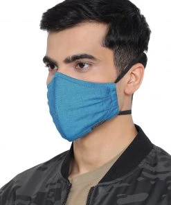 Rakhi Vastramay Unisex 3 -Ply Solid Reusable Anti-Pollution, Comfortable Large Coverage With Head Band Wellness Biker Masks In Turquoise Blue - Pack Of 1