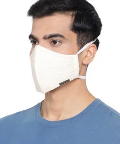 Vastramay Unisex 3 -Ply Solid Reusable Anti-Pollution, Comfortable Large Coverage With Head Band Wellness Biker Masks In Cream - Pack Of 1