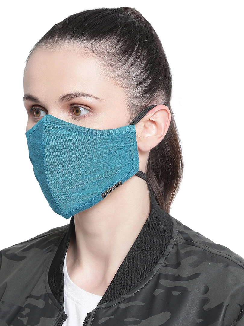 Vastramay Unisex 3 -Ply Solid Reusable Anti-Pollution, Comfortable Large Coverage With Head Band Wellness Biker Masks In Blue - Pack Of 1 3 Vastramay Unisex 3 -Ply Solid Reusable Anti-Pollution, Comfortable Large Coverage With Head Band Wellness Biker Masks In Blue - Pack Of 1