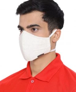 Vastramay Unisex 3 -Ply Solid Reusable Anti-Pollution, Comfortable Large Coverage With Head Band Wellness Biker Masks In Off White - Pack Of 1