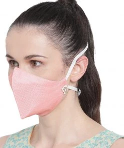 Vastramay Unisex 3 -Ply Self Design Reusable Anti-Pollution, Comfortable Large Coverage With Head Band Wellness Masks In Pink - Pack Of 1 Rakhi