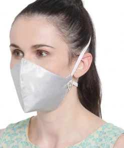 Vastramay Unisex 3 -Ply Solid Reusable Anti-Pollution, Comfortable Large Coverage With Head Band Wellness Masks In Silver - Pack Of 1
