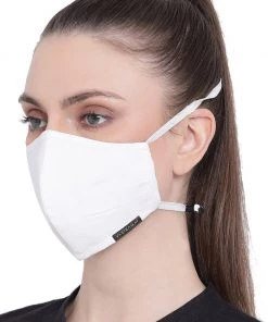 Rakhi Vastramay Unisex 3 -Ply Solid Reusable Anti-Pollution, Comfortable Large Coverage With Head Band Wellness Biker Masks In White - Pack Of 1