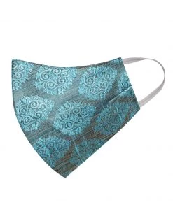 Vastramay Unisex 2 Ply Self Design Blue Brocade Reusable Face Mask Rakhi