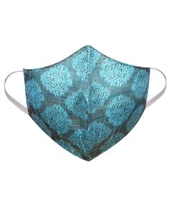 Vastramay Unisex 2 Ply Self Design Blue Brocade Reusable Face Mask Rakhi