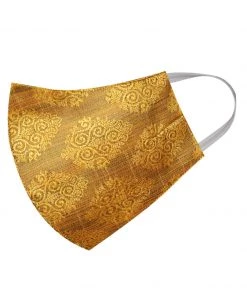 Vastramay Rakhi Unisex 2 Ply Self Design Mustard Brocade Reusable Face Mask