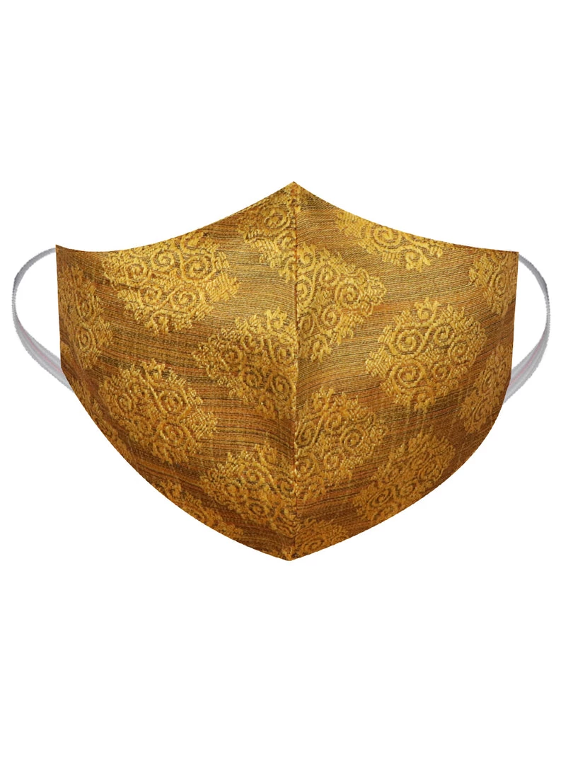 Vastramay Rakhi Unisex 2 Ply Self Design Mustard Brocade Reusable Face Mask 4 Vastramay Rakhi Unisex 2 Ply Self Design Mustard Brocade Reusable Face Mask
