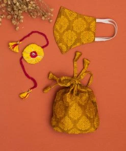 Vastramay Eco-Friendly Cotton Raksha Bandhan Rakhi, Mask And Potli Set