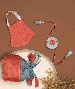 Vastramay Eco-Friendly Cotton Raksha Bandhan Rakhi, Mask And Potli Set