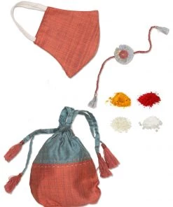 Vastramay Eco-Friendly Cotton Raksha Bandhan Rakhi, Mask And Potli Set