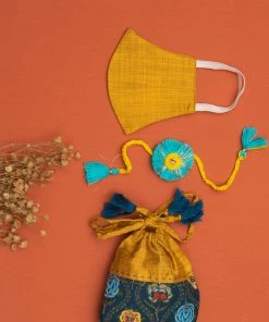 Vastramay Eco-Friendly Cotton Raksha Bandhan Rakhi, Mask And Potli Set