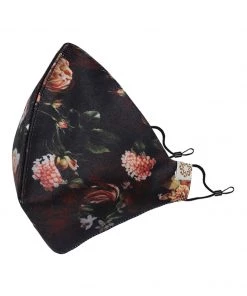 Rakhi Vastramay Unisex 4 -Ply Floral Printed Reusable Anti-Pollution, Comfortable Large Coverage With Ear Loops Wellness Masks In Black - Pack Of 1