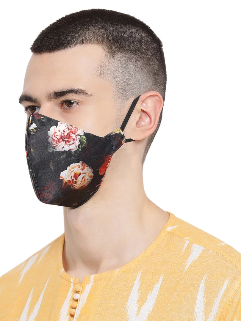 Rakhi Vastramay Unisex 4 -Ply Floral Printed Reusable Anti-Pollution, Comfortable Large Coverage With Ear Loops Wellness Masks In Black - Pack Of 1 5 Rakhi Vastramay Unisex 4 -Ply Floral Printed Reusable Anti-Pollution, Comfortable Large Coverage With Ear Loops Wellness Masks In Black - Pack Of 1