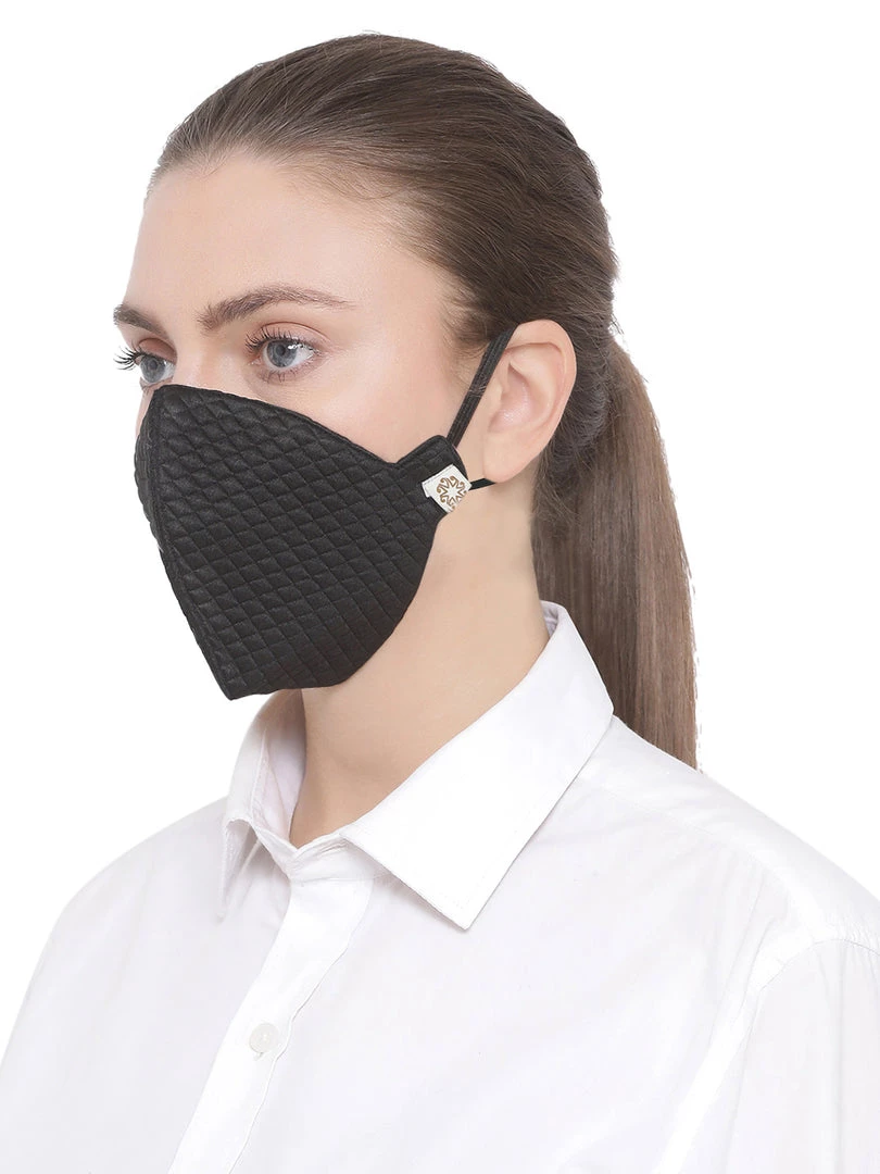Rakhi Vastramay Unisex 4 -Ply Quilted Reusable Anti-Pollution, Comfortable Large Coverage With Ear Loops Wellness Masks In Black - Pack Of 1 3 Rakhi Vastramay Unisex 4 -Ply Quilted Reusable Anti-Pollution, Comfortable Large Coverage With Ear Loops Wellness Masks In Black - Pack Of 1