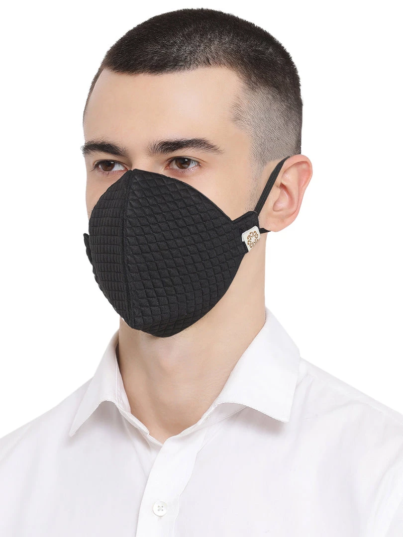 Rakhi Vastramay Unisex 4 -Ply Quilted Reusable Anti-Pollution, Comfortable Large Coverage With Ear Loops Wellness Masks In Black - Pack Of 1 5 Rakhi Vastramay Unisex 4 -Ply Quilted Reusable Anti-Pollution, Comfortable Large Coverage With Ear Loops Wellness Masks In Black - Pack Of 1
