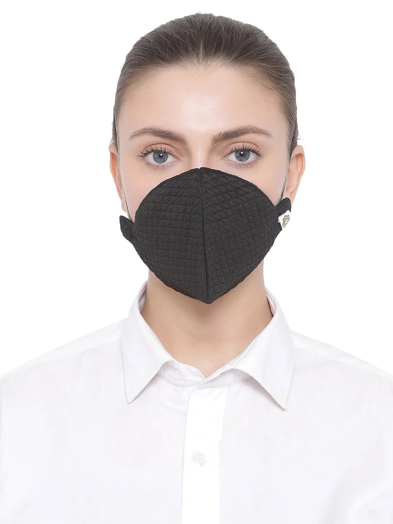 Rakhi Vastramay Unisex 4 -Ply Quilted Reusable Anti-Pollution, Comfortable Large Coverage With Ear Loops Wellness Masks In Black - Pack Of 1 6 Rakhi Vastramay Unisex 4 -Ply Quilted Reusable Anti-Pollution, Comfortable Large Coverage With Ear Loops Wellness Masks In Black - Pack Of 1
