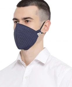 Vastramay Unisex 4 -Ply Quilted Reusable Anti-Pollution, Comfortable Large Coverage With Ear Loops Wellness Masks In Navy Blue - Pack Of 1 Rakhi