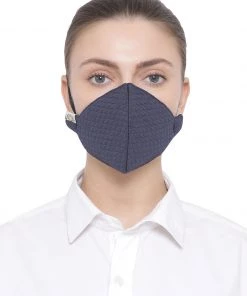 Vastramay Unisex 4 -Ply Quilted Reusable Anti-Pollution, Comfortable Large Coverage With Ear Loops Wellness Masks In Navy Blue - Pack Of 1 Rakhi