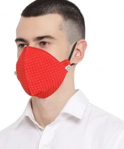 Rakhi Vastramay Unisex 4 -Ply Quilted Reusable Anti-Pollution, Comfortable Large Coverage With Ear Loops Wellness Masks In Red - Pack Of 1