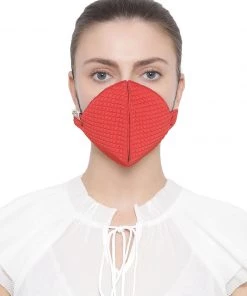 Rakhi Vastramay Unisex 4 -Ply Quilted Reusable Anti-Pollution, Comfortable Large Coverage With Ear Loops Wellness Masks In Red - Pack Of 1
