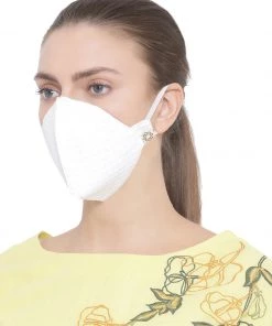 Vastramay Unisex 4 -Ply Quilted Reusable Anti-Pollution, Comfortable Large Coverage With Ear Loops Wellness Masks In White - Pack Of 1