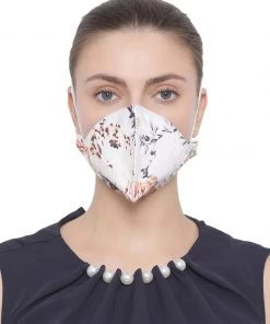 Vastramay Unisex 4 -Ply Floral Printed Reusable Anti-Pollution, Comfortable Large Coverage With Ear Loops Wellness Masks In White - Pack Of 1
