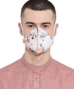 Vastramay Unisex 4 -Ply Floral Printed Reusable Anti-Pollution, Comfortable Large Coverage With Ear Loops Wellness Masks In White - Pack Of 1