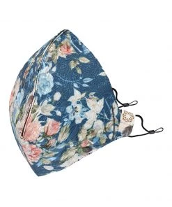 Vastramay Unisex 4 -Ply Floral Print On Embroidered Base Reusable Anti-Pollution, Comfortable Large Coverage With Ear Loops Wellness Masks In Blue - Pack Of 1 Rakhi