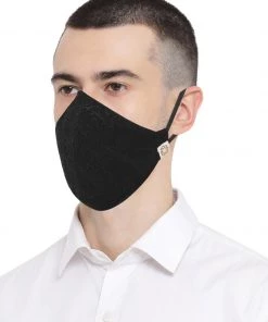 Vastramay Unisex 4 -Ply Imported Self Design Reusable Anti-Pollution, Comfortable Large Coverage With Ear Loops Wellness Masks In Black - Pack Of 1 Rakhi