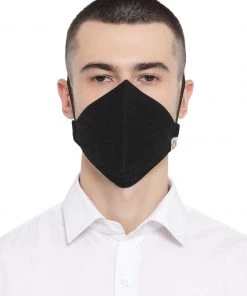 Vastramay Unisex 4 -Ply Imported Self Design Reusable Anti-Pollution, Comfortable Large Coverage With Ear Loops Wellness Masks In Black - Pack Of 1 Rakhi
