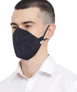 Vastramay Unisex 4 -Ply Imported Self Design Reusable Anti-Pollution, Comfortable Large Coverage With Ear Loops Wellness Masks In Navy Blue - Pack Of 1 Rakhi