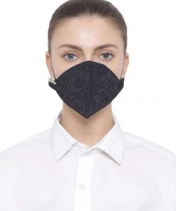 Vastramay Unisex 4 -Ply Imported Self Design Reusable Anti-Pollution, Comfortable Large Coverage With Ear Loops Wellness Masks In Navy Blue - Pack Of 1 Rakhi