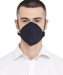 Vastramay Unisex 4 -Ply Imported Self Design Reusable Anti-Pollution, Comfortable Large Coverage With Ear Loops Wellness Masks In Navy Blue - Pack Of 1 Rakhi