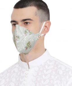 Vastramay Unisex 4 -Ply Floral Print On Embroidered Base Reusable Anti-Pollution, Comfortable Large Coverage With Ear Loops Wellness Masks In Green - Pack Of 1