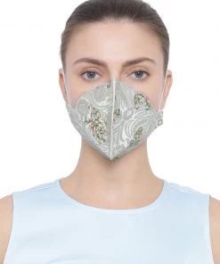 Vastramay Unisex 4 -Ply Floral Print On Embroidered Base Reusable Anti-Pollution, Comfortable Large Coverage With Ear Loops Wellness Masks In Green - Pack Of 1