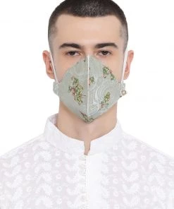 Vastramay Unisex 4 -Ply Floral Print On Embroidered Base Reusable Anti-Pollution, Comfortable Large Coverage With Ear Loops Wellness Masks In Green - Pack Of 1