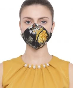 Rakhi Vastramay Unisex 4 -Ply Abstract Printed Reusable Anti-Pollution, Comfortable Large Coverage With Ear Loop Wellness Masks In Black - Pack Of 1