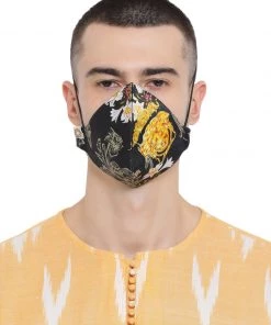 Rakhi Vastramay Unisex 4 -Ply Abstract Printed Reusable Anti-Pollution, Comfortable Large Coverage With Ear Loop Wellness Masks In Black - Pack Of 1