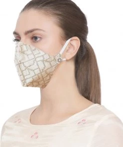 Rakhi Vastramay Unisex 4 -Ply Embroidered Reusable Anti-Pollution, Comfortable Large Coverage With Ear Loops Wellness Masks In Beige - Pack Of 1