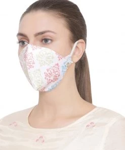 Rakhi Vastramay Unisex 4 -Ply Ethnic Motif Printed Reusable Anti-Pollution Ear Loops Wellness Mask In White - Pack Of 1