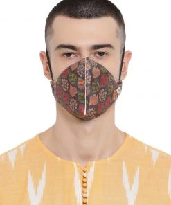 Vastramay Unisex 4 - Ply Digital Printed Reusable Anti-Pollution, Ear Loops Wellness Mask In Brown - Pack Of 1 Rakhi